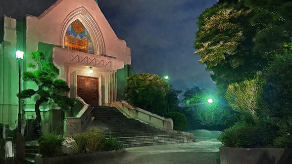 夜の教会背景